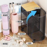 家用瑜伽垫收纳架可移动运动工具置物架带轮羽毛球健身工具放置架