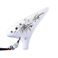 12 Hole, Professional Tuning, Ergonomic Grip, Sunset Yellow Fired Ceramic Musical Instrument Gift fo - White with Bamboo Pattern