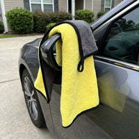 Double Sided Car Drying Towel with Plush Microfiber, Highly Absorbent Car Drying Towel, 30x30cm Yellow and Gray Multi-Purpose Drying Cloth