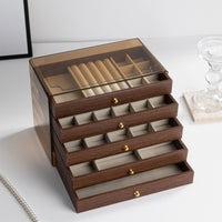 Walnut Five-Layer Chinese Style Jewelry Storage Box for Rings, Bracelets, Earrings, and Necklaces