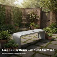 Metal Slat Bench Waterproof Galvanized Steel Long Stool Anti Backless Park Bench for Pedestrians, Courtyards, Shopping Malls, Sidewalk