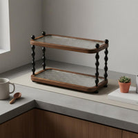 2-Tier Wooden Shelf Solid Wood Frame 2-Tier Storage Shelf Elegant Design