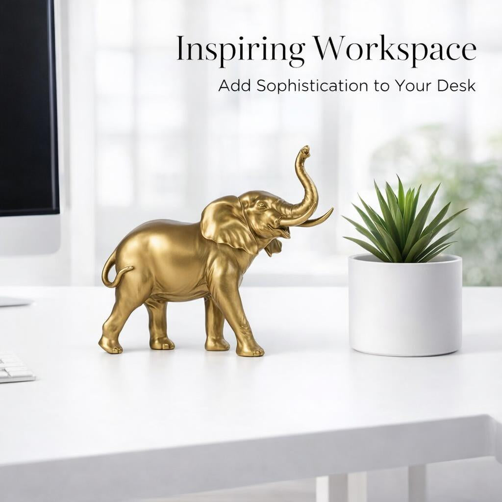 Elephant Statue Sculpture Gold Mother and Child, Synthetic Resin Feng Shui Elephant Figurines for Home Office Decor, Wealth Elephant Statue Sculpture