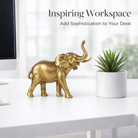 Elephant Statue Sculpture Gold Mother and Child, Synthetic Resin Feng Shui Eleph #variant:Trunk Up
