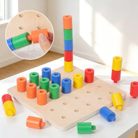 Wooden Sensory Training Toy for Kids, Montessori Cylinder Peg Board