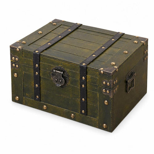 Distressed Green Chest Hinged Lid Storage Box Rustic Storage Trunk Solid Wood Spacious Interior