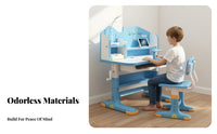 Rounded Corners Adjustable Kids Desk and Chair Set Widened Desktop Height Adjustable Learning Table Safe & Long-Lasting Kids Desk and Chair Set Strong Load Bearing for Students