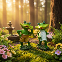 2 Pieces Creative Gift Garden Frog Sculpture Set Whimsical Design Cute Frog Couple Decor Weather Resistant for Couples, Outdoor, Yard, Patio