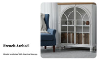 French & design Arched China Cabinet Glass Doors Arched Hutch Vintage Design shelving single-unit Easy to Clean for Book Lovers, Interior Decorators, Homeowners, Living Room, Home Office, Bedroom