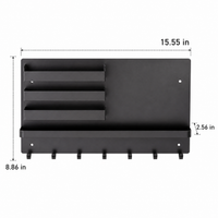 Black Carbon Steel Key Holder, Wall Mounted Key Hanger with Multiple Hooks & Mail Slot, Modern Minimalist Key Rack for Entryway Storage