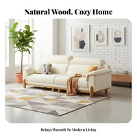 Scandi-Japanese Fusion Design Straight Sofa Removable and Washable Cover Cream Textile Couch Supportive Gentle Support Wood Frame Sofa for Homeowners