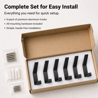 Black Aluminium Wall Hooks, Heavy Duty Screw-Mount Towel Hook for Bathroom, Kitchen & Entryway Robe Hooks, Matte Finish Single Coat Hooks