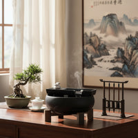 Ceramic Fountain with Wooden Stand Quiet for Tea Table