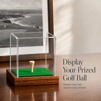 Golf Ball Acrylic Display Case with Wooden Base Dustproof Storage Cover
