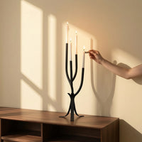 Metal Candelabra with Four Arms Black Candelabra with Iron Base Elegant Table Centerpiece Romantic for Mantel