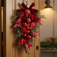 Teardrop Wreath Large Bow Christmas Wreath Layered Floral Christmas Swag for Wall