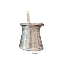 Embossed Floral Turkish Coffee Pot Decorative Handle Ornate Coffee Pot Induction Compatible Cookware Flared Rim for Ceramic Cooker, Gas Cooktop