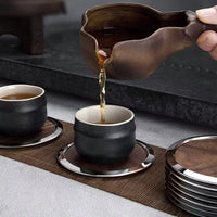 实木杯垫不锈钢边茶托隔热垫功夫茶具配件家用防烫茶杯垫北欧风