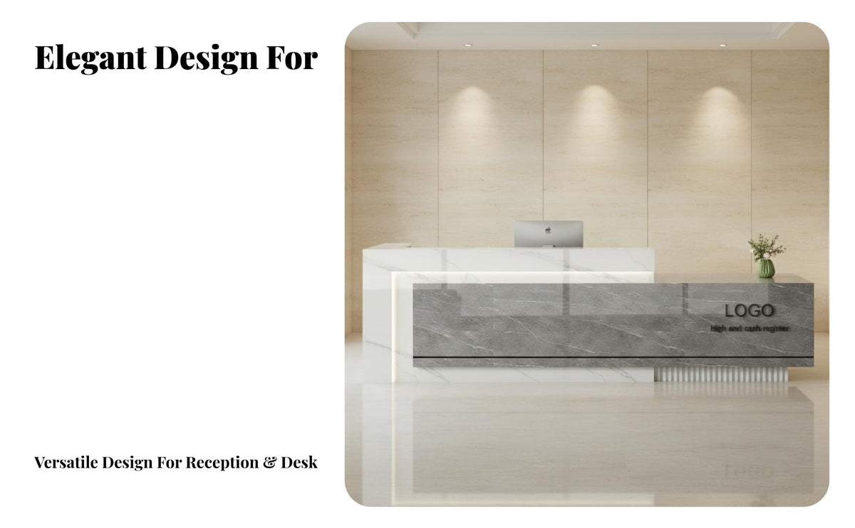 Modern Reception Desk High Gloss Finish Lobby Welcome Desk Wide Countertop Glossy Cashier Counter for Business Owners, Office Managers