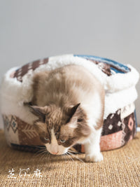 芝小麻 铜锣烧猫窝圣诞复古冬季保暖封闭式两用四季猫屋房子猫窝