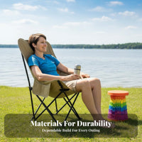 Lightweight Highspine Moon Chair Side Storage Pocket Folding Seat Includes Carry Bag Portable Seating for Campers, Anglers, Camping, Fishing, outdoor dining, outdoor dinings