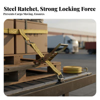 High Tensile Strength Ratchet Tie-down Strap Wear Resistant Heavy Duty Cargo Lashing Long-Lasting Stitching for Movers, Trailers