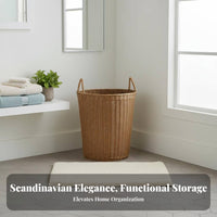 With Handles Wovendesign Plastic Bin Large Capacity Ventilated Plastic Basket Stylish Appearance Laundry Hamper Breathable Design for Families, Homeowners, Students, Bedroom, Bathroom, Dorm Room, Nursery