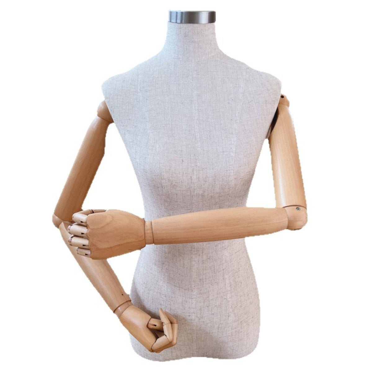 Mannequin Torso with Wooden Arms Linen Textured Mannequin Torso with Arms Stable Cloth Covered Dress Form for Designers