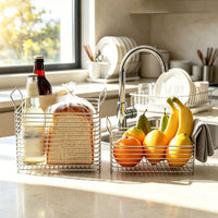 Rust-Resistant Stackable Wire Basket Heavy-Duty Metal Storage Basket with Handles Easy Access Lightweight for Kitchen Cabinet