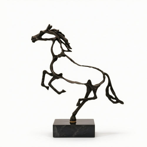 Rearing Horse Figure Metal Equine Sculpture Slender Sculpture with Rectangular Base for Interior Decorators, Living Room, Office