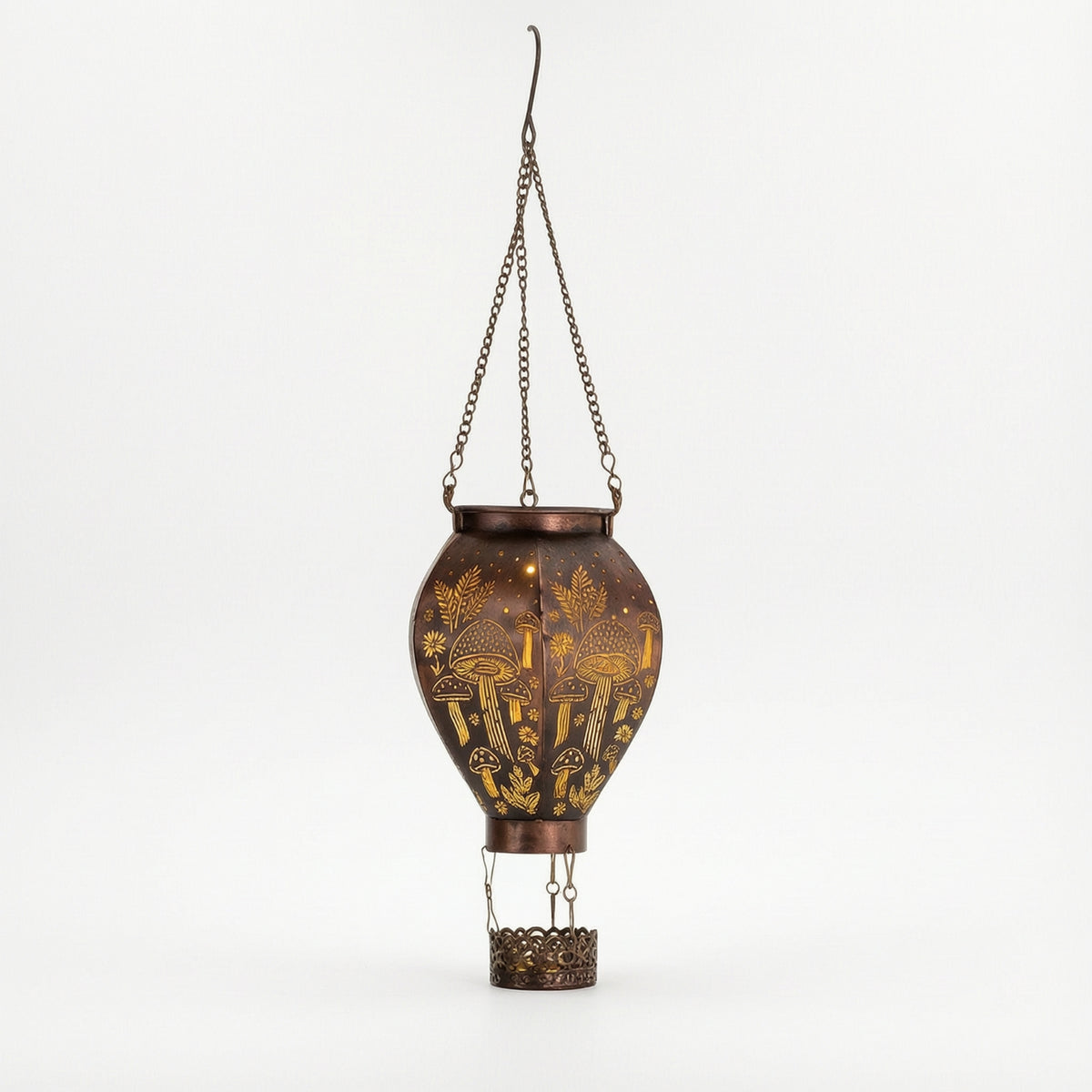 Outdoor Hot Air Balloon Solar Lantern Hollow Cutout Hot Air Balloon Hanging Lantern Decorative Metal for Garden, Patio, Porch, Balcony