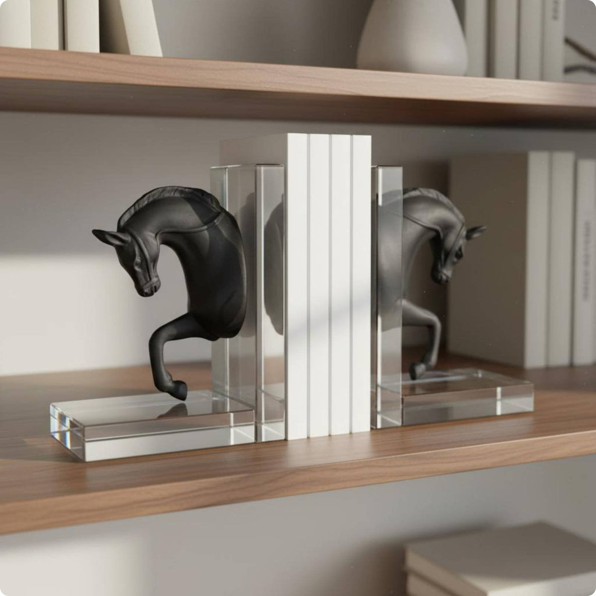 Horse Head Bookends Nordic Design Decorative Bookend Pair Transparent Acrylic