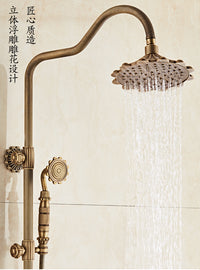 European-Style Antique Carved Shower Set, Brass, Wall-Mounted, Rain Shower