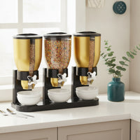 Food-Safe-Complimentary Triple Cereal Dispenser Compact Cereal Dispenser with Crumb Tray Space-Saving Container Shatterproof for Kitchen