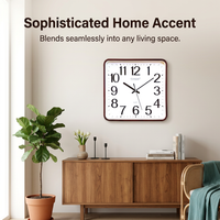 Large Wall Clock Voice Reporting, Battery Operated Silent Analog Clock for Living Room, Modern Minimalist Square Design, Faux Wood Finish, 13 Inch
