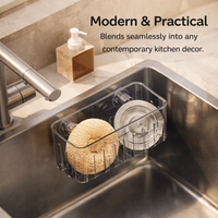 Bathroom Sink and Kitchen Organizer with Drain Rack, Rectangular Sponge Holder with Suction Cup for Homeowners