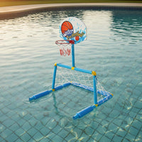 Buoyant Basketball Hoop and Soccer Goal Material Pool Basketball Soccer Game Puncture-Resistant Inflatable Pool Game Set for Kids, Backyard