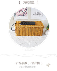 Rattan Weave Storage Basket for Desk, Cable Organizer Box, Plastic, Modern Simple Style