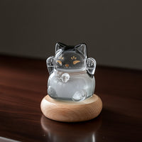 Cat Atmospheric Glass Tabletop Atmospheric Glass with Wooden Base Petite felineShaped Weather Bottle for Friends, Desk, Office, Bedside Table
