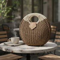 Round Handle Straw Bag Structured Woven Handbag Compact