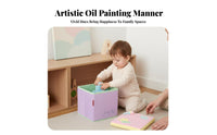 Collapsible Art-Themed Storage Cube Convenient Handles Textile Bin for Classroom