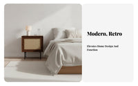 Rattan Door Nightstand Sturdy Wood Construction Bedside Table Vintage Design Versatile for Homeowners, Students, Bedroom