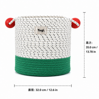Toy Storage Basket, Round, Cotton Rope, Large Capacity, Storage Case, With Red Ball Decoration