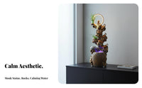 Ideal Gift Feng Shui Fountain Mist Creater Tabletop Water Fountain Artisan-Made Zen Water Feature with Light for Meditation Practitioners, Living Room, Office, Entryway