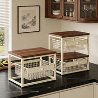 Kitchen Spice Rack Multi-layer Storage Organizer with Drawer for Tableware, Bowls, Plates