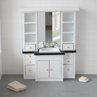 1:12 Scale Washroom Sink Vanity 1/12 Dollhouse Sink Cabinet Wooden Miniature House Decor for Collectors