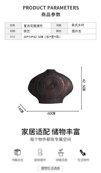侘寂风铁艺雕花花瓶摆件仿古做旧黑金螺纹花器婚庆影楼桌面装饰品