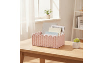 Handwoven Woven Storage Basket Scalloped Paper Rope Basket Space-Saving Organizers Multi-Purpose for Shelf