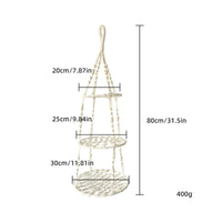 Three Tier Hanging Basket Decorative Cotton Rope Fruit Basket Large Capacity