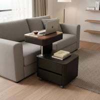 Height-Adjustable C-Table with Drawers Space-Saving Design Adjustable Curved Designd Table Multi-Functional Wheeled Storage Cabinet for Living Room